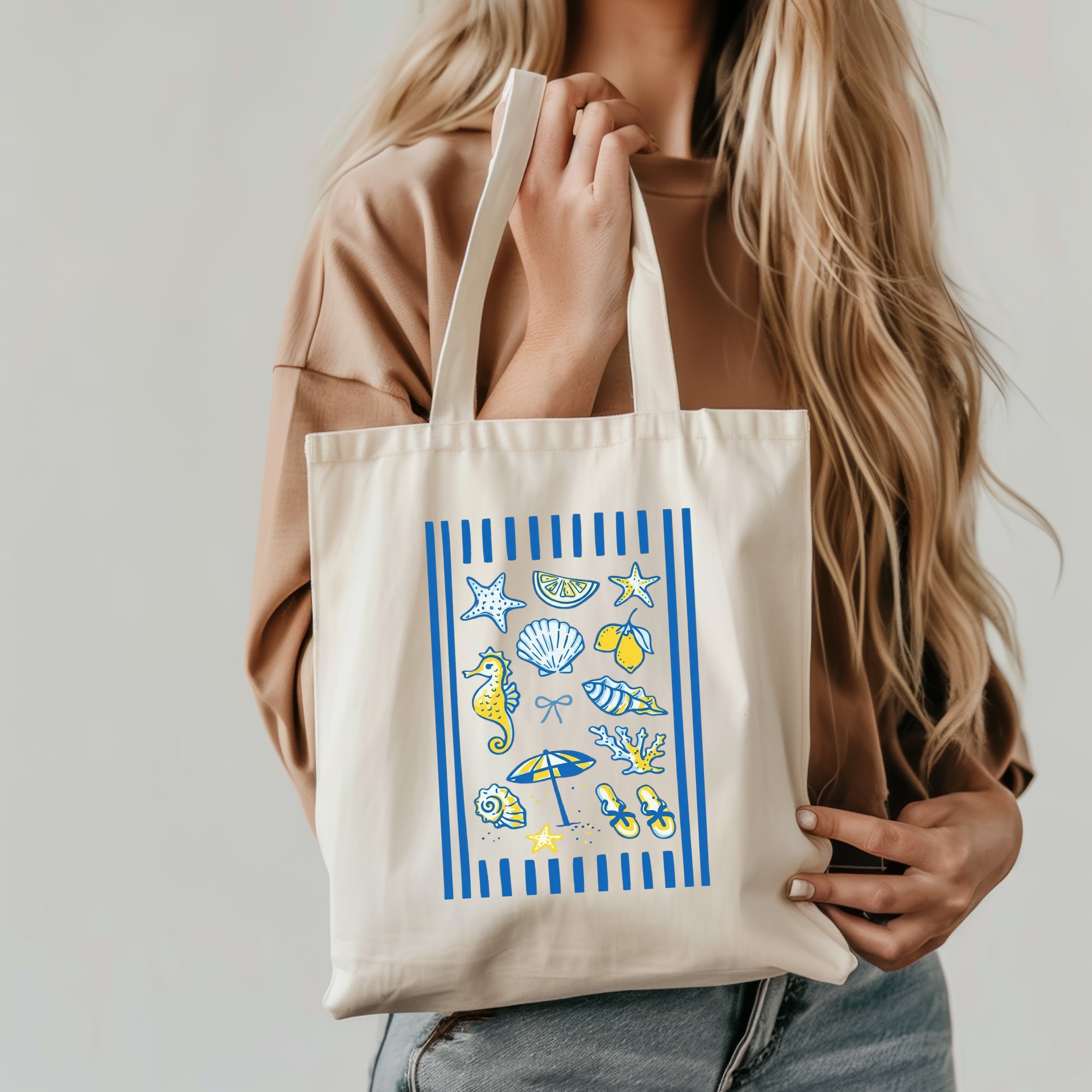 Pack Digital de 50 Imagens Praia Costal + Mockups Ecobag e T-shirts