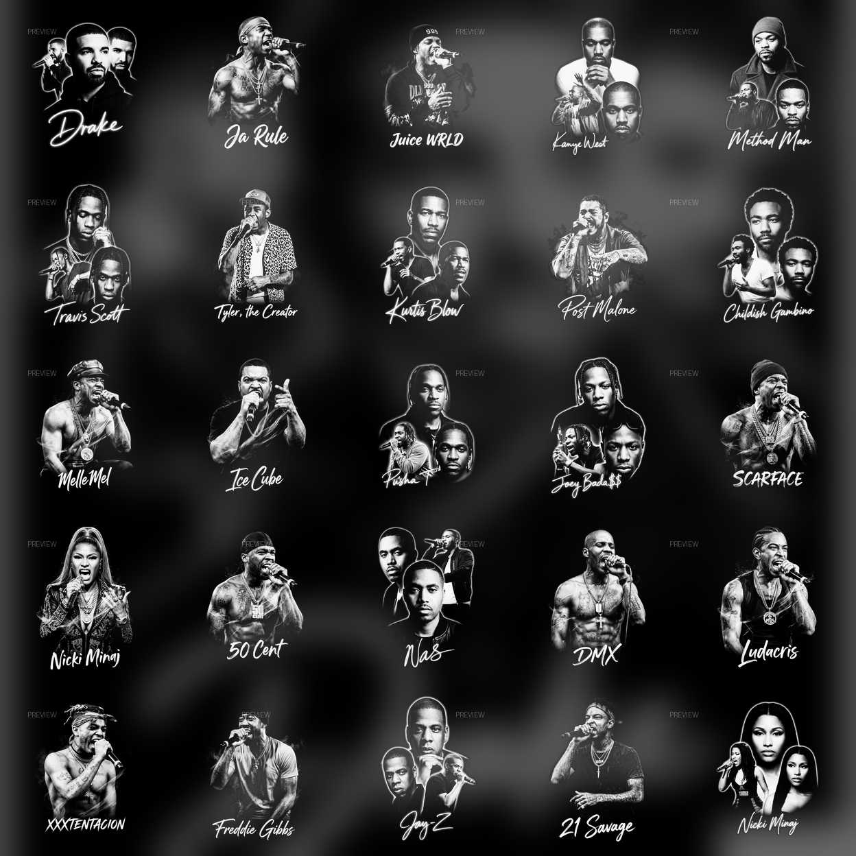 Pack Digital de imagem Lendas do Hip-Hop Halftone