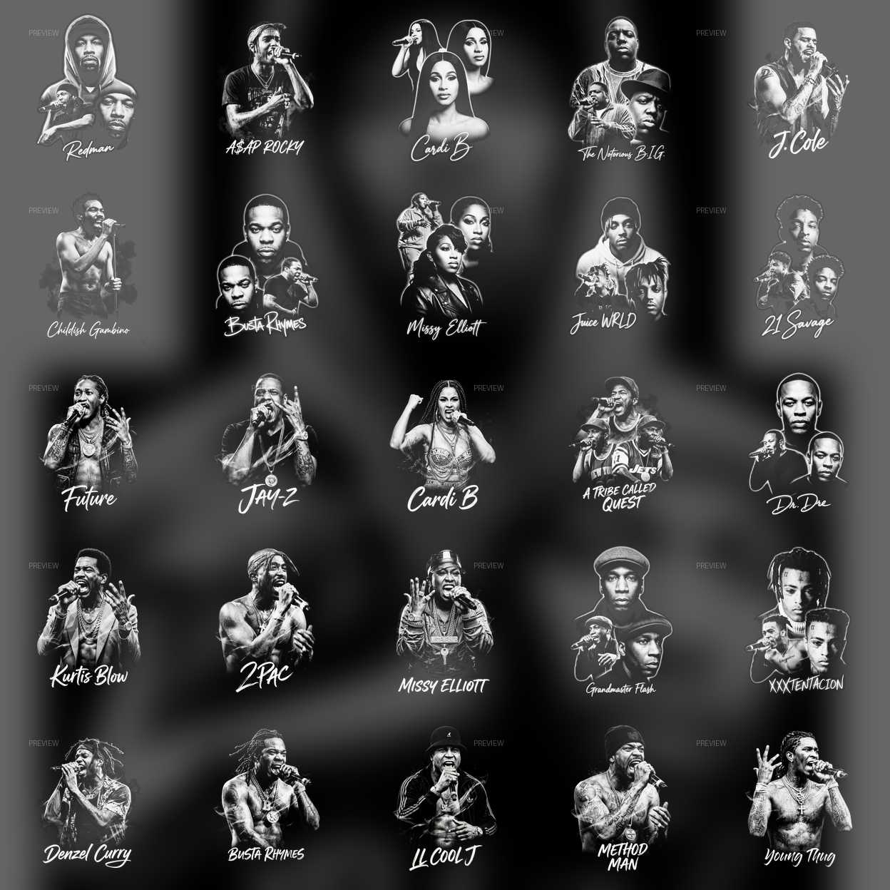 Pack Digital de imagem Lendas do Hip-Hop Halftone