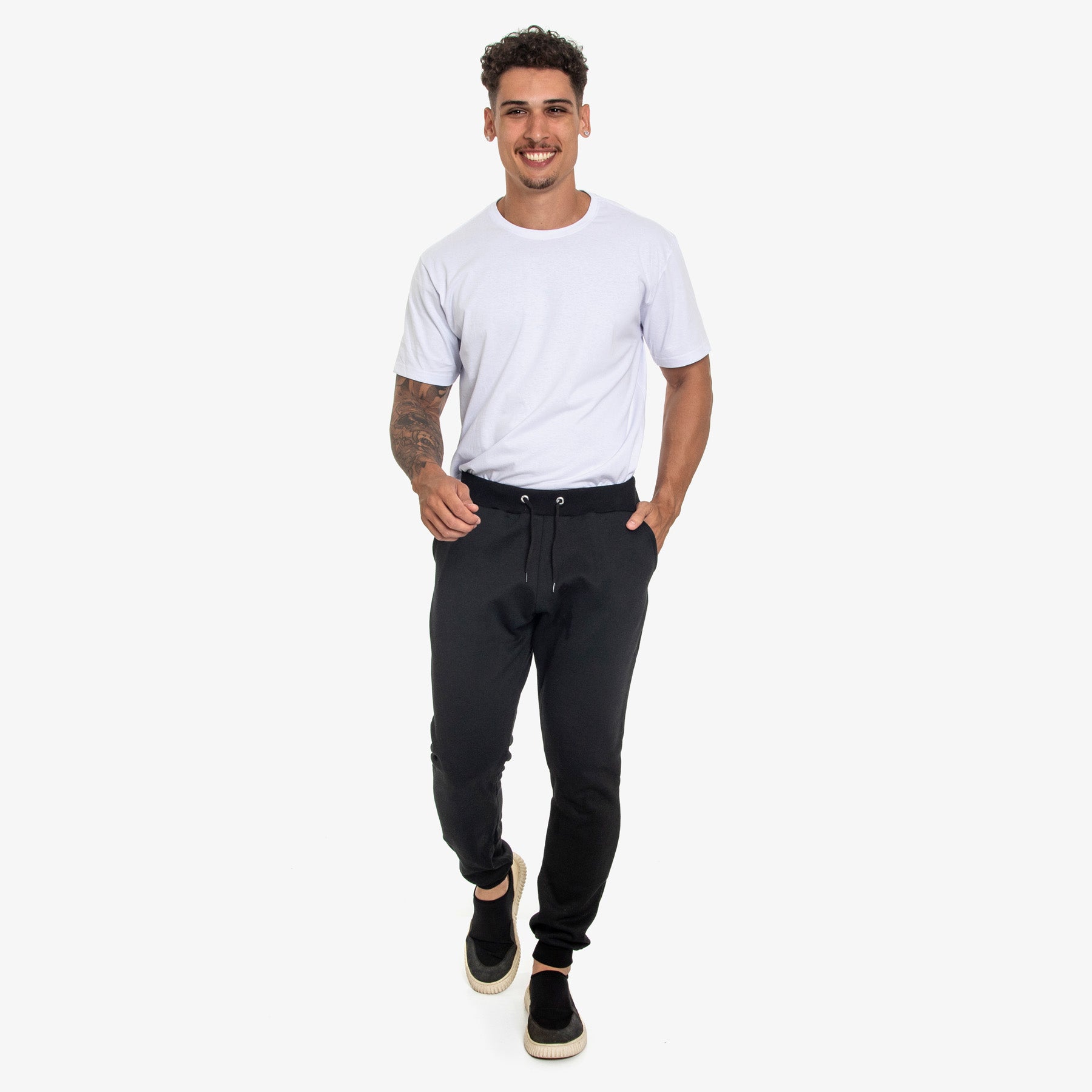 Calça de Moletom com Ribana e Cordão Lisa