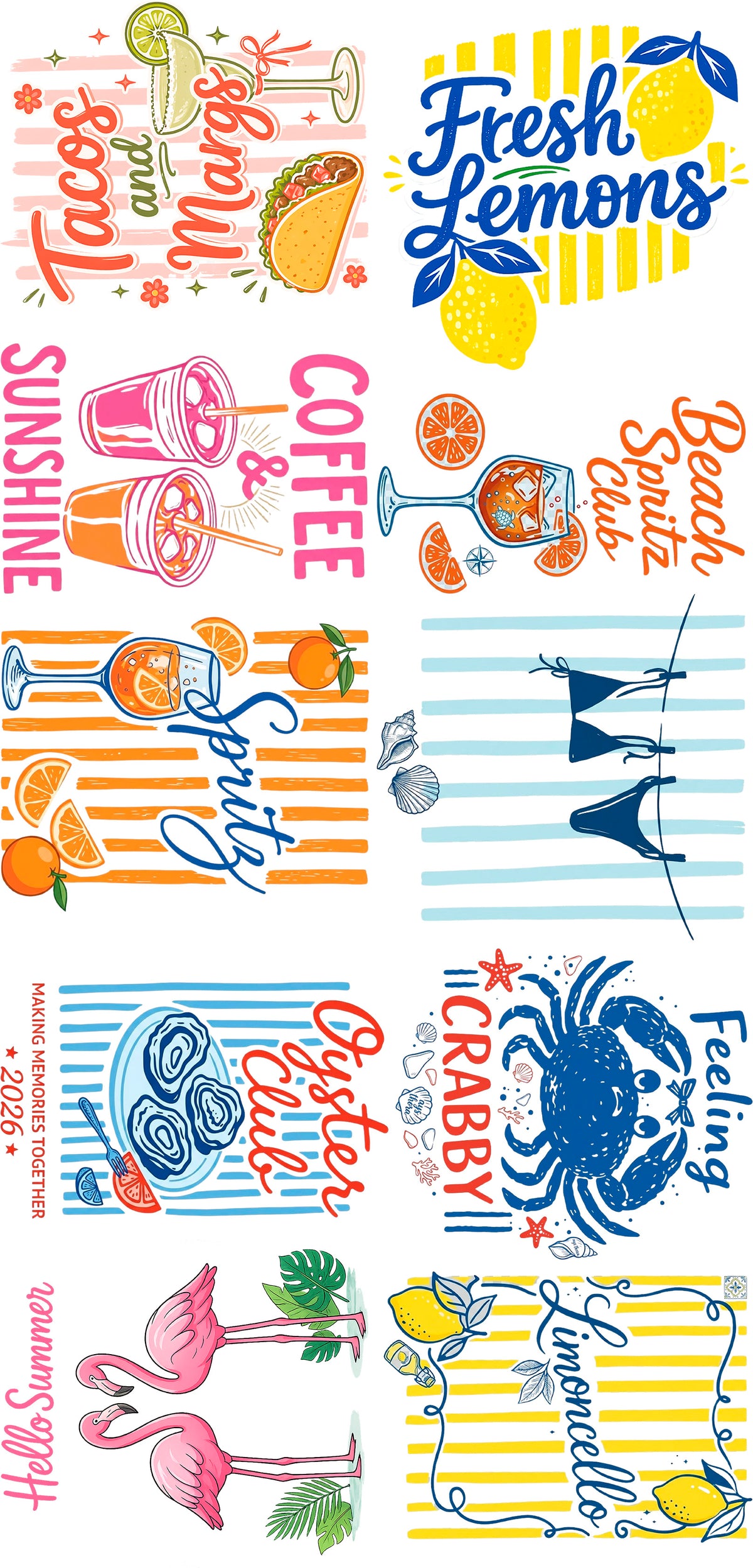 Kit 10 Estampas DTF Verão Costeiro - Prontas para Aplicar