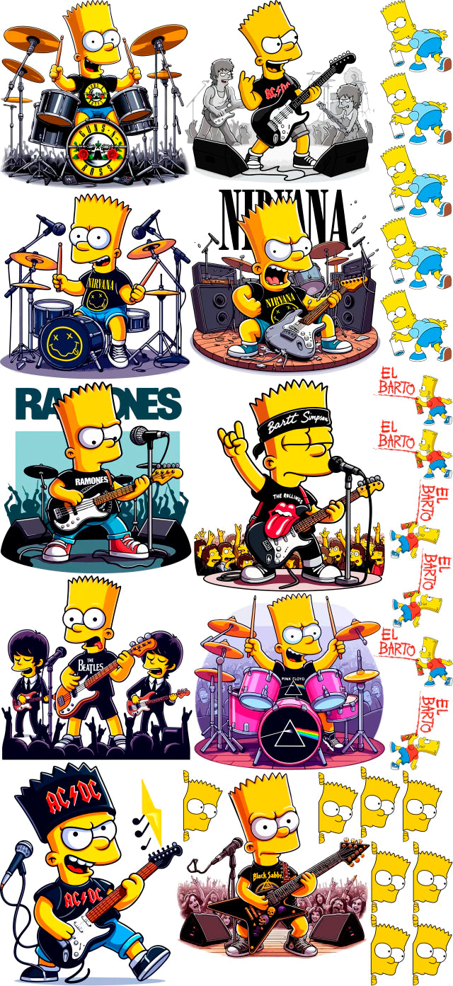 Pack Fácil 10 Estampas Prontas - Bart Simpson Bandas