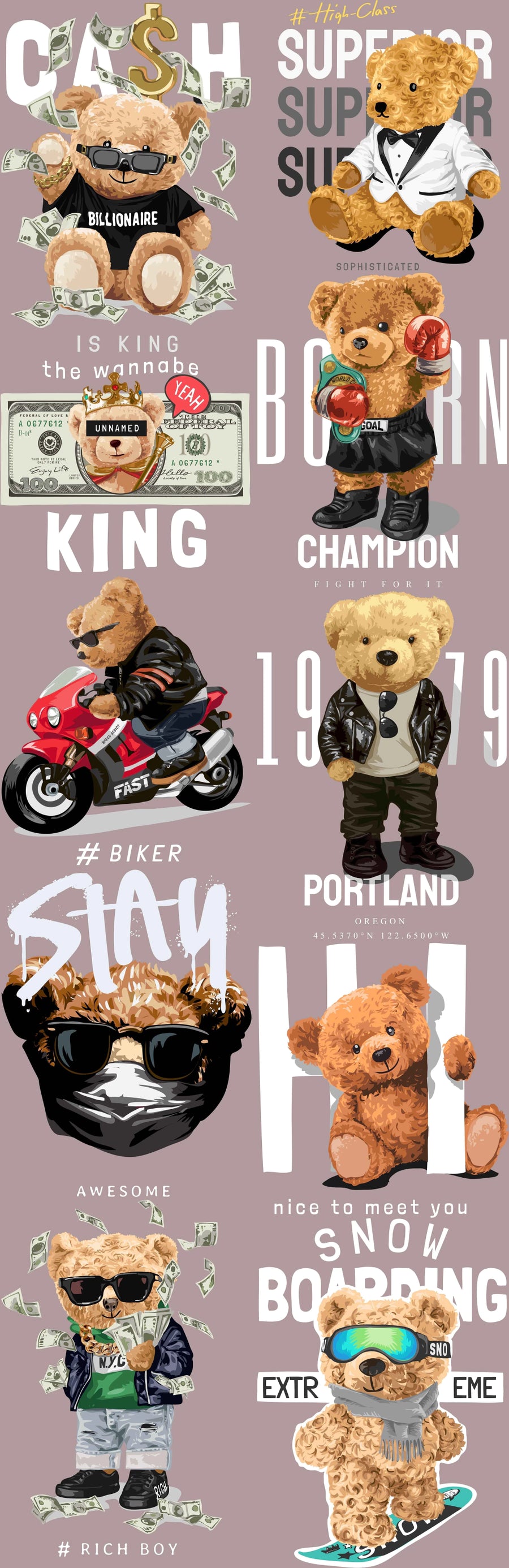 Pack Fácil 10 Estampas Prontas - Street Bear